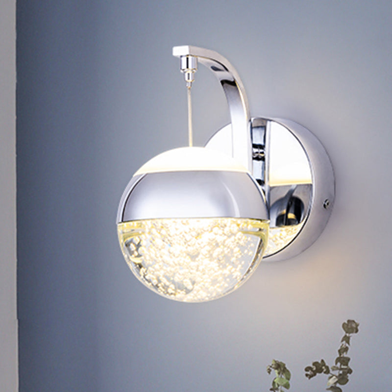 Modern Led Crystal Ball Wall Sconce In Gold/Chrome For Bedroom Lighting