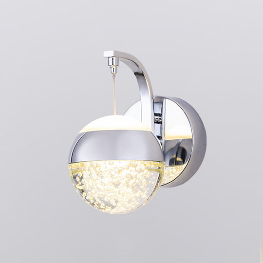 Modern Led Crystal Ball Wall Sconce In Gold/Chrome For Bedroom Lighting