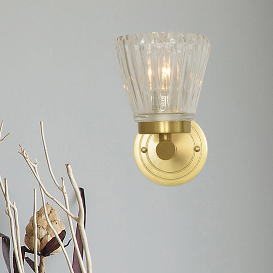 Clear Crystal Cone Wall Sconce In Modern Brass Design