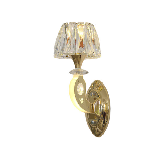 Conical Clear Crystal Wall Sconce Lighting In Gold - Elegant 1-Bulb Fixture