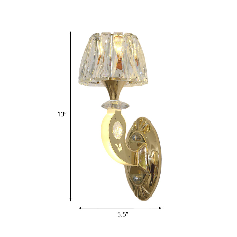 Conical Clear Crystal Wall Sconce Lighting In Gold - Elegant 1-Bulb Fixture