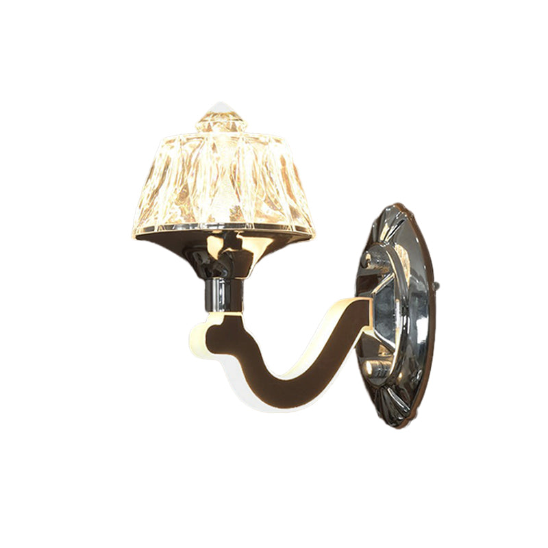 Chrome Crystal Cone Wall Sconce: Elegant 1-Light Fixture For Living Room