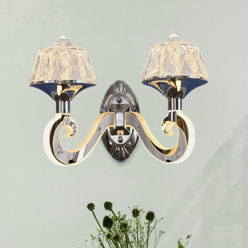 Modern Chrome Wall Lamp With Clear Crystal Accent And Luminous Arm