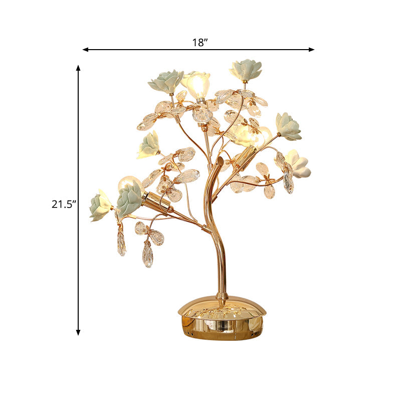 Green Ceramic Nightstand Light - Spring Blossom 3-Light American Garden Table Lamp