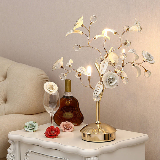 Korean Garden Night Lamp: Flower Tree Design With 3 Bulbs Ceramic Table Light In White/Red/Green