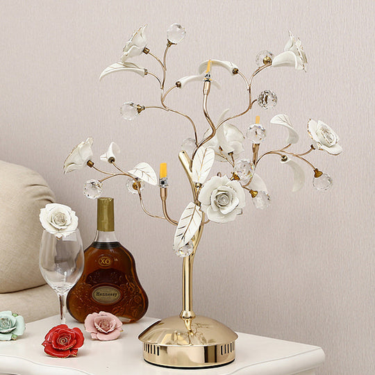 Korean Garden Night Lamp: Flower Tree Design With 3 Bulbs Ceramic Table Light In White/Red/Green