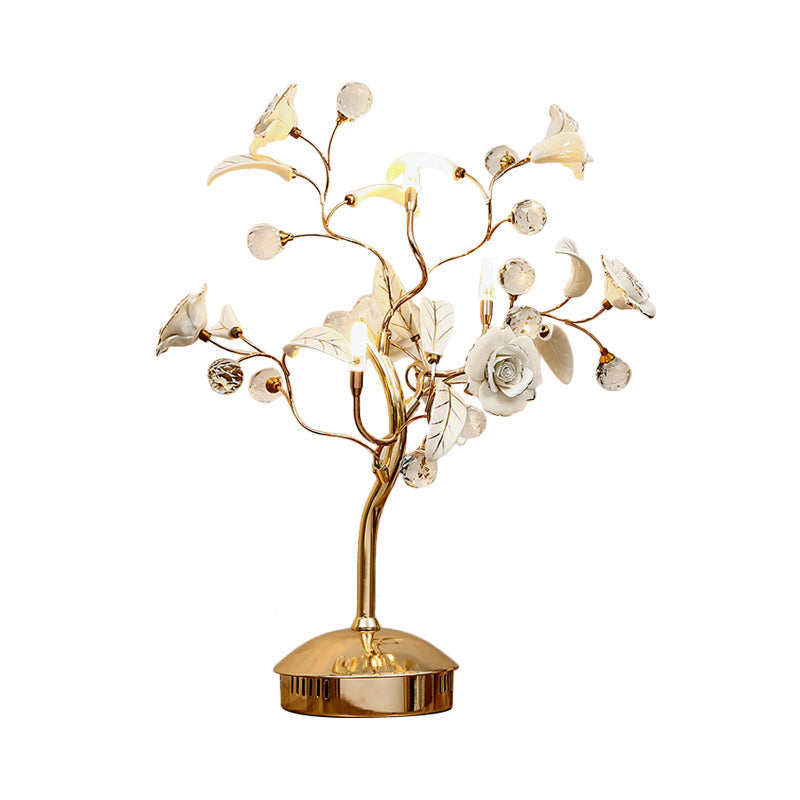 Korean Garden Night Lamp: Flower Tree Design With 3 Bulbs Ceramic Table Light In White/Red/Green