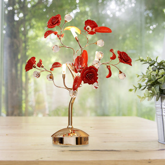 Korean Garden Night Lamp: Flower Tree Design With 3 Bulbs Ceramic Table Light In White/Red/Green