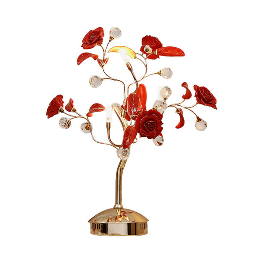 Korean Garden Night Lamp: Flower Tree Design With 3 Bulbs Ceramic Table Light In White/Red/Green