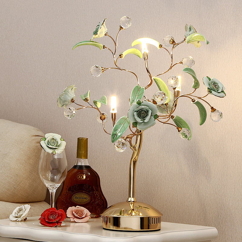 Korean Garden Night Lamp: Flower Tree Design With 3 Bulbs Ceramic Table Light In White/Red/Green