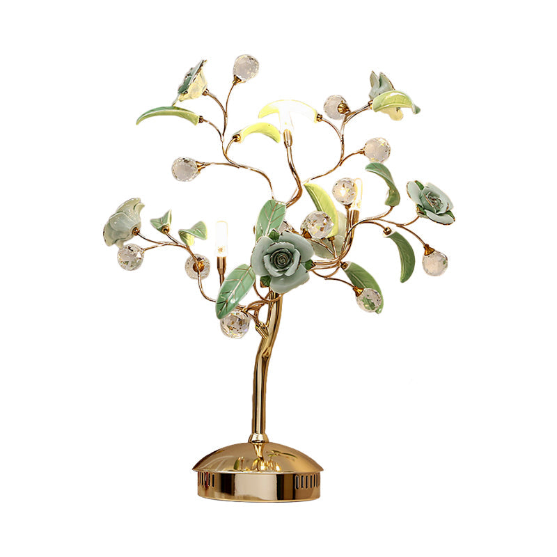 Korean Garden Night Lamp: Flower Tree Design With 3 Bulbs Ceramic Table Light In White/Red/Green