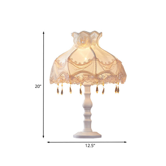 European White Nightstand Light With Flower/Lace Fabric And Draping Elegant Living Room Lighting