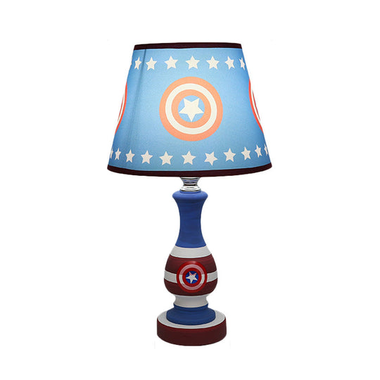 Cartoon Cone Nightstand Lamp Fabric Boys Bedroom Night Light With Star/Car Pattern In Blue/Yellow