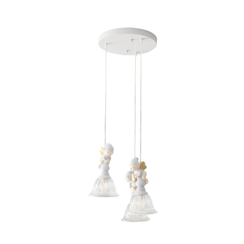 Flared Glass Shade Multi-Light Pendant With Butterfly Fairy Decor For Kids Room