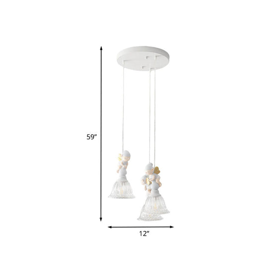 Flared Glass Shade Multi-Light Pendant With Butterfly Fairy Decor For Kids Room