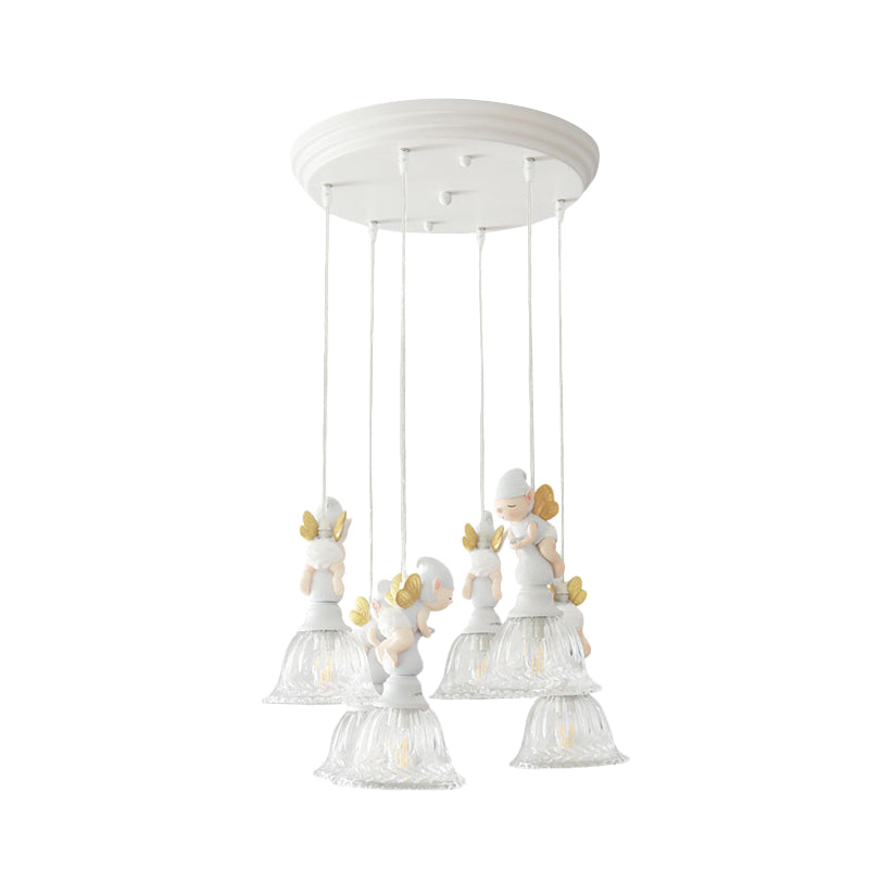 Flared Glass Shade Multi-Light Pendant With Butterfly Fairy Decor For Kids Room