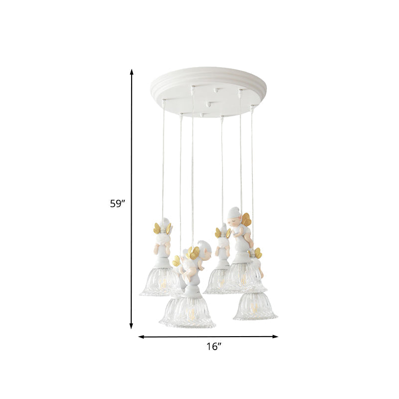 Flared Glass Shade Multi-Light Pendant With Butterfly Fairy Decor For Kids Room