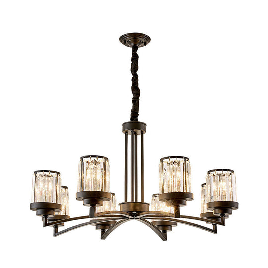 Modern Black 8-Bulb Crystal Chandelier For Living Room Lighting