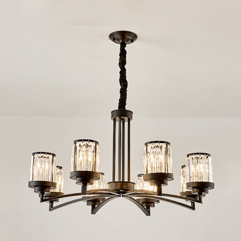 Modern Black 8-Bulb Crystal Chandelier For Living Room Lighting