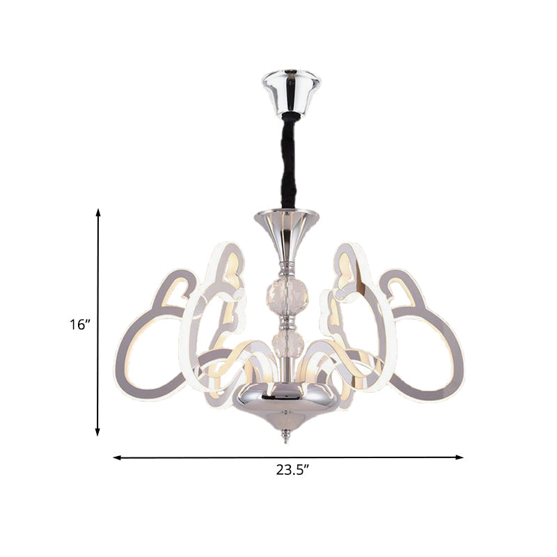 Contemporary Heart-Shaped 6-Light Acrylic Chrome Suspension Lamp With Crystal Accent