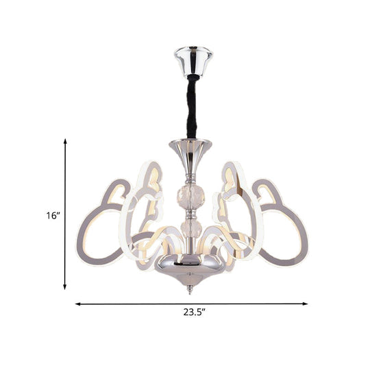 Contemporary Heart-Shaped 6-Light Acrylic Chrome Suspension Lamp With Crystal Accent