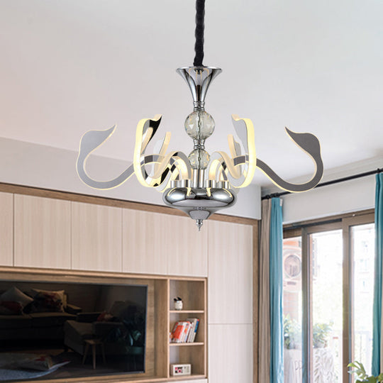 Contemporary 6-Light Acrylic Gooseneck Ceiling Lamp With Crystal Accent & Chrome Finish