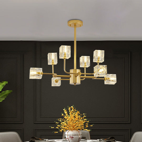 Gold Cubic Crystal Block 8-Light Chandelier Ceiling Mount Fixture