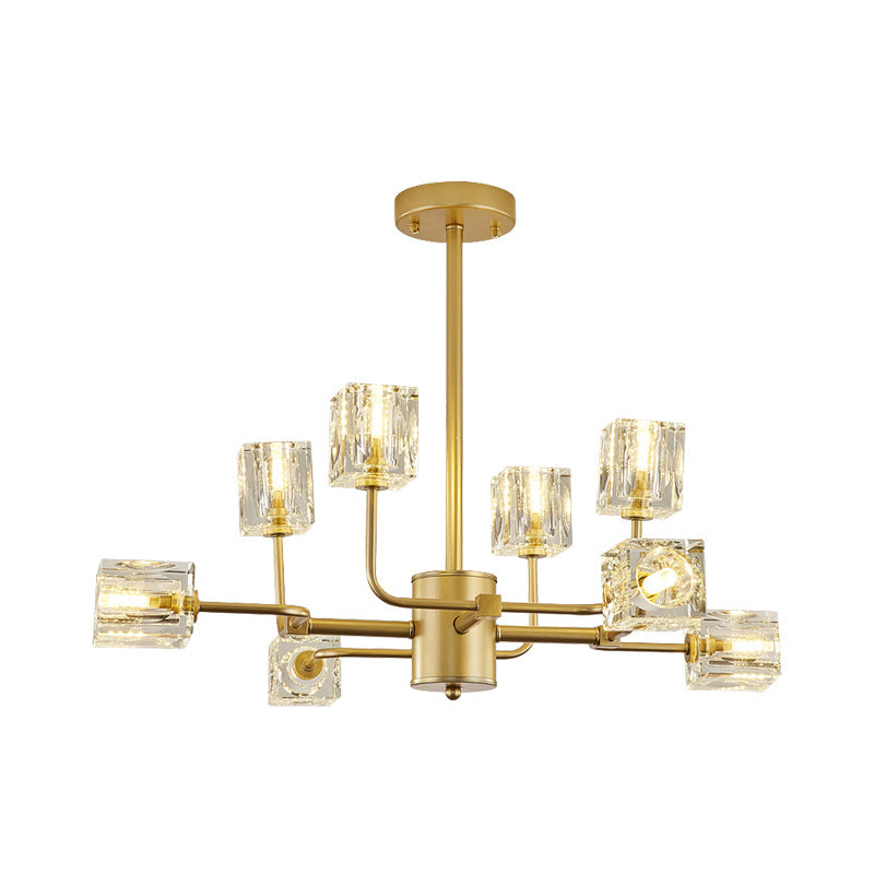 Gold Cubic Crystal Block 8-Light Chandelier Ceiling Mount Fixture