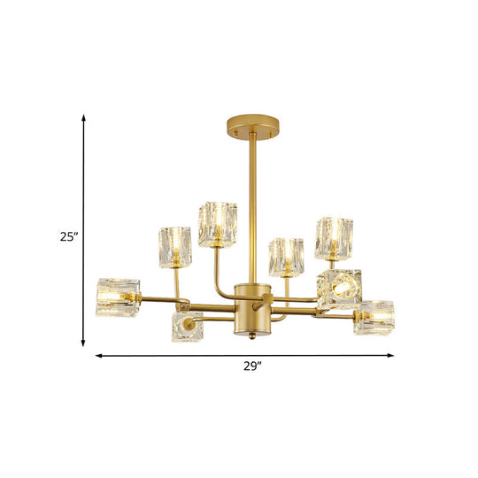 Gold Cubic Crystal Block 8-Light Chandelier Ceiling Mount Fixture