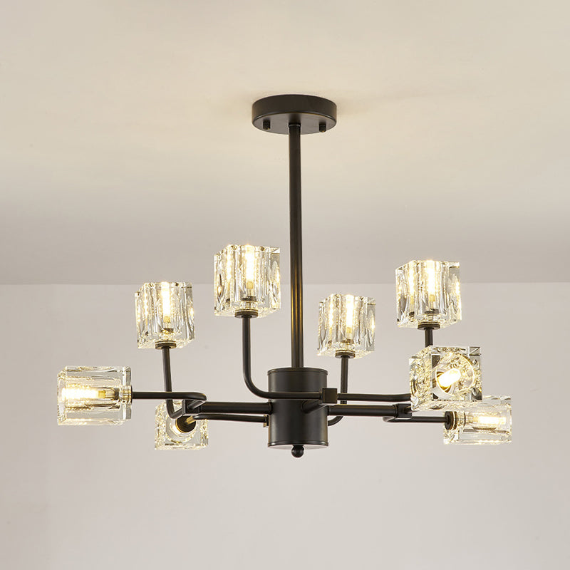 Modern Clear Crystal Block Ceiling Light Fixture – Cubic Kitchen Semi Flush Mount, 8 Heads, Black