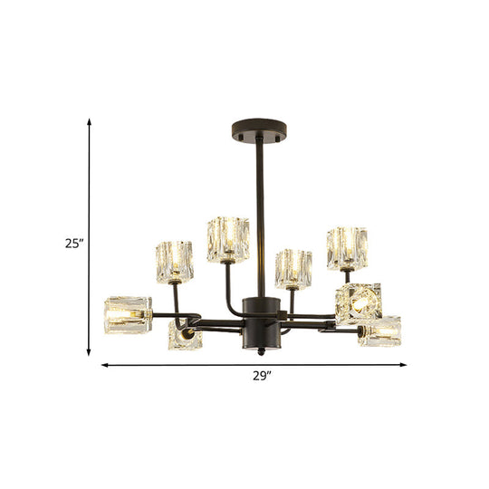 Modern Clear Crystal Block Ceiling Light Fixture Cubic Kitchen Semi Flush Mount 8 Heads Black