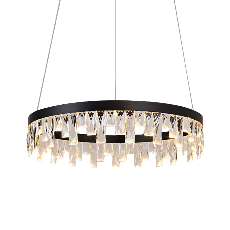 Modern Led Chandelier Pendant Light With Crystal Down Lighting In Black For Bedroom