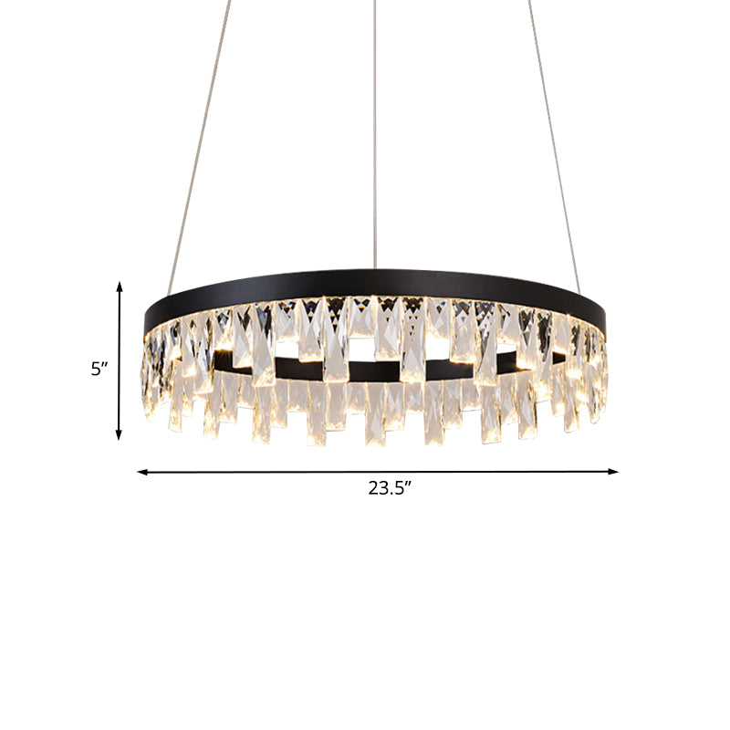 Modern Led Chandelier Pendant Light With Crystal Down Lighting In Black For Bedroom