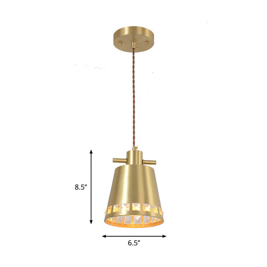 Modern Metal Conical Pendant with Crystal Embedded Edge Design - Brass Finish