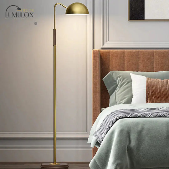 Dome Shade Living Room Floor Lighting Metal Single Light Postmodern Floor Stand Lamp in Brass