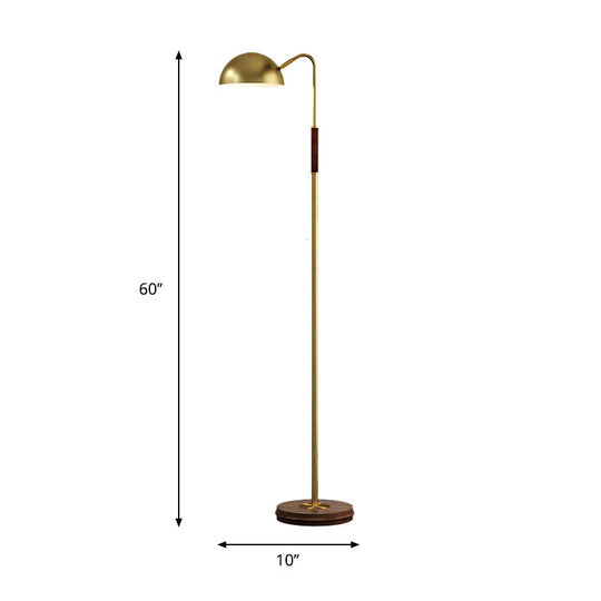 Brass Metal Floor Stand Lamp With Dome Shade - Single Light Postmodern Living Room Lighting