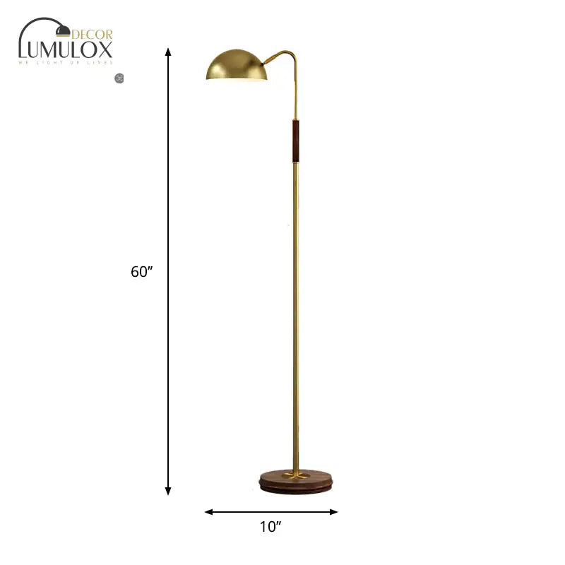 Dome Shade Living Room Floor Lighting Metal Single Light Postmodern Floor Stand Lamp in Brass