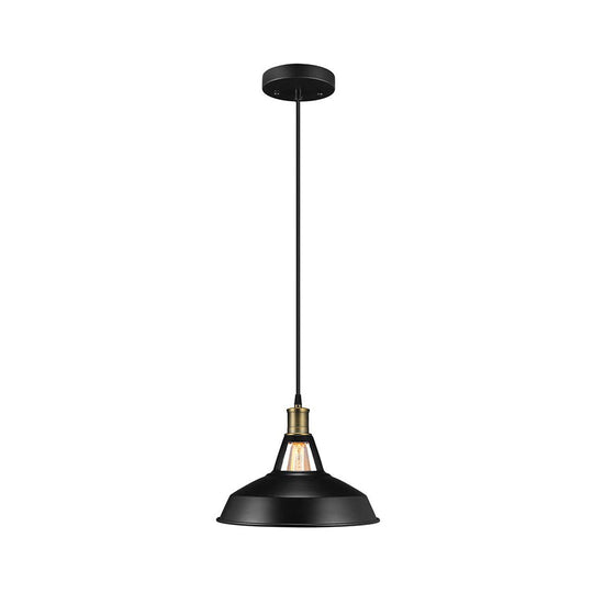 Farmhouse Barn Pendant Lamp-1 Bulb Metallic Suspension Light In Black For Dining Room