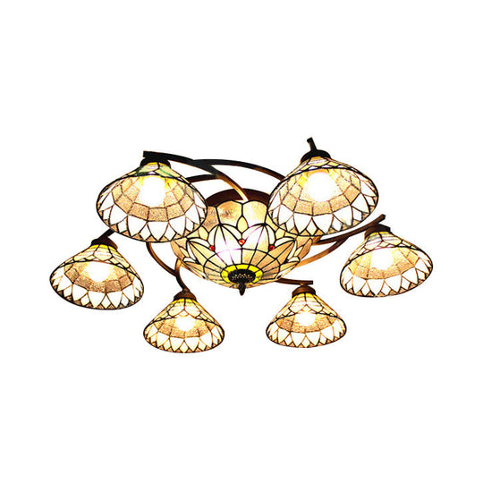 Tiffany Stained Glass Bell Semi Flush Light - Perfect for Living Room