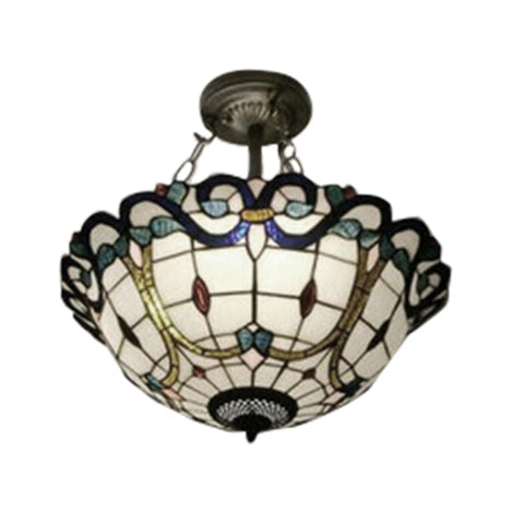 Victorian Stained Glass Semi Flush Mount Light for Living Room