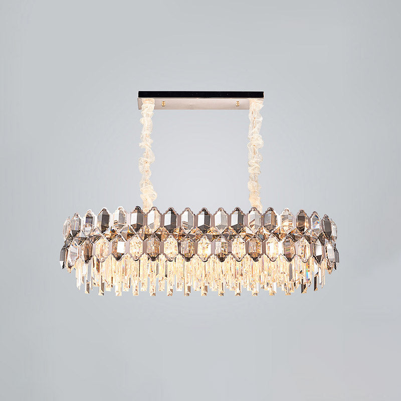 Postmodern Crystal Suspension Island Light Fixture - Clear Oval Lamp For Dining Room (12 Bulbs)