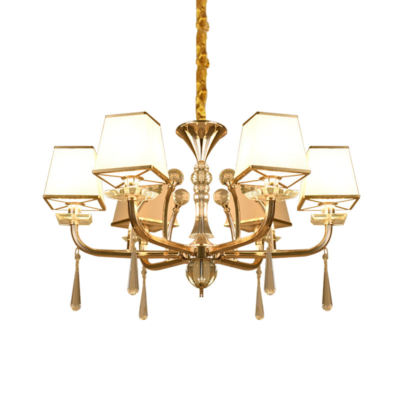 Contemporary 6-Head White Glass Chandelier - Pyramid Bedroom Pendant With Crystal Accents