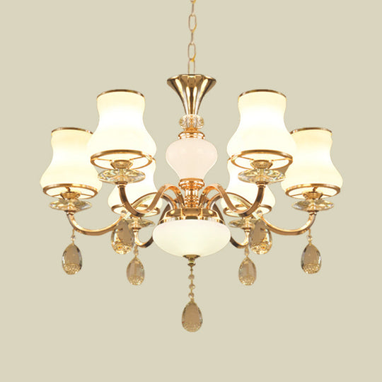 Sleek Opal Glass 6-Light Bedroom Crystal Chandelier – Champagne Bell Design