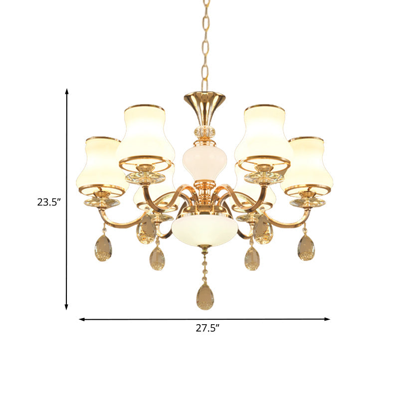 Sleek Opal Glass 6-Light Bedroom Crystal Chandelier – Champagne Bell Design