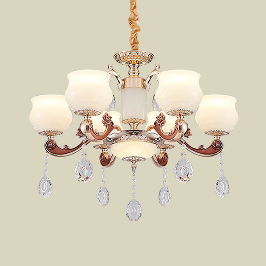 Simplicity Bud Pendant 6-Bulb Chandelier in Champagne with Milkglass Crystal Lighting