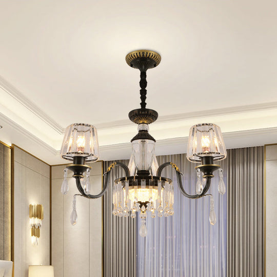 Black Glass Cone Ceiling Chandelier - Simplicity with Clear Crystal Pendant Light