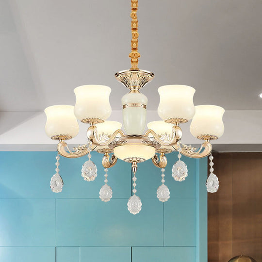 Modern Gold Jade Bud Chandelier - 6-Light Crystal Ceiling Lamp For Bedroom