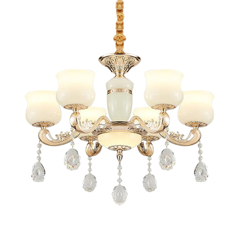 Modern Jade Bud Crystal Chandelier - 6-Light Gold Ceiling Lamp for Bedroom