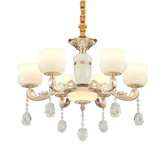 Modern Jade Bud Crystal Chandelier - 6-Light Gold Ceiling Lamp for Bedroom