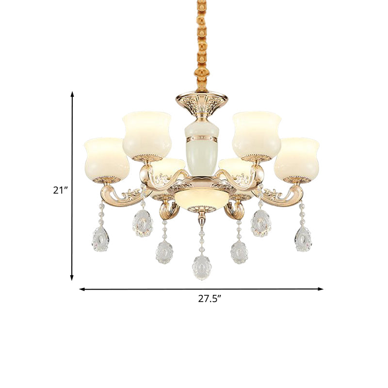 Modern Jade Bud Crystal Chandelier - 6-Light Gold Ceiling Lamp for Bedroom